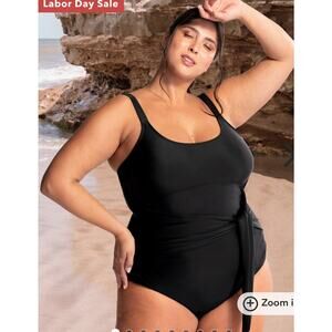 Brand New Shapermint Essentials Women's 2X XXL Black One Piece Swimsuit Tie Belt